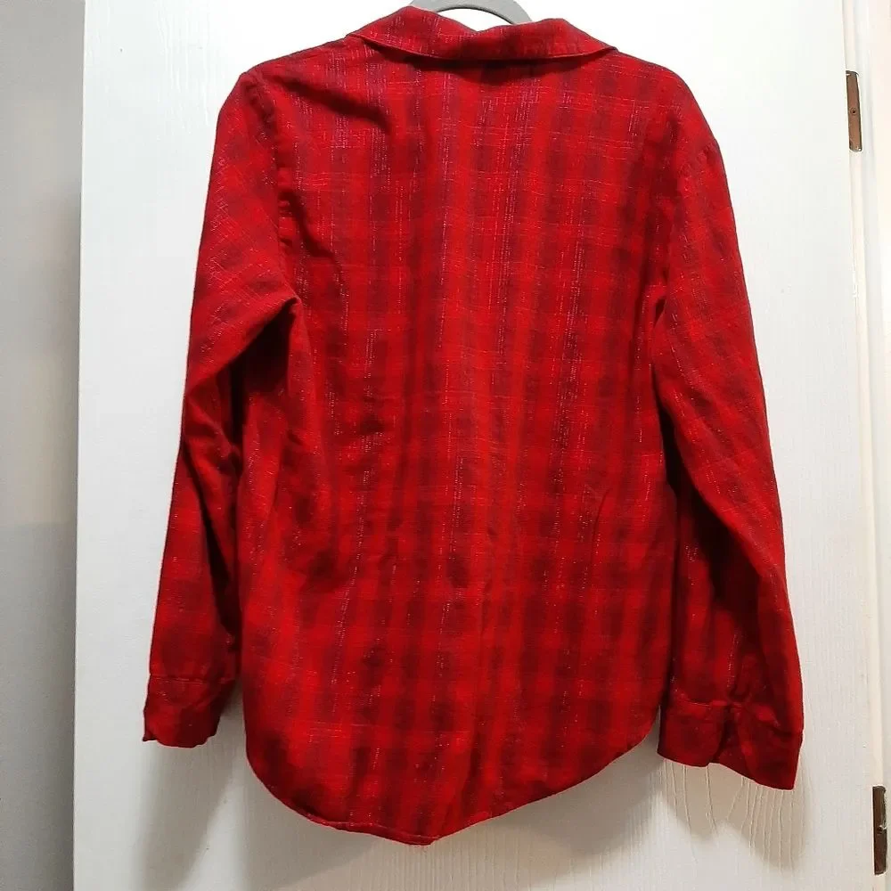 VICTORIA'S SECRET Red Black Pajama Tops Checker Button down Shirt Small
